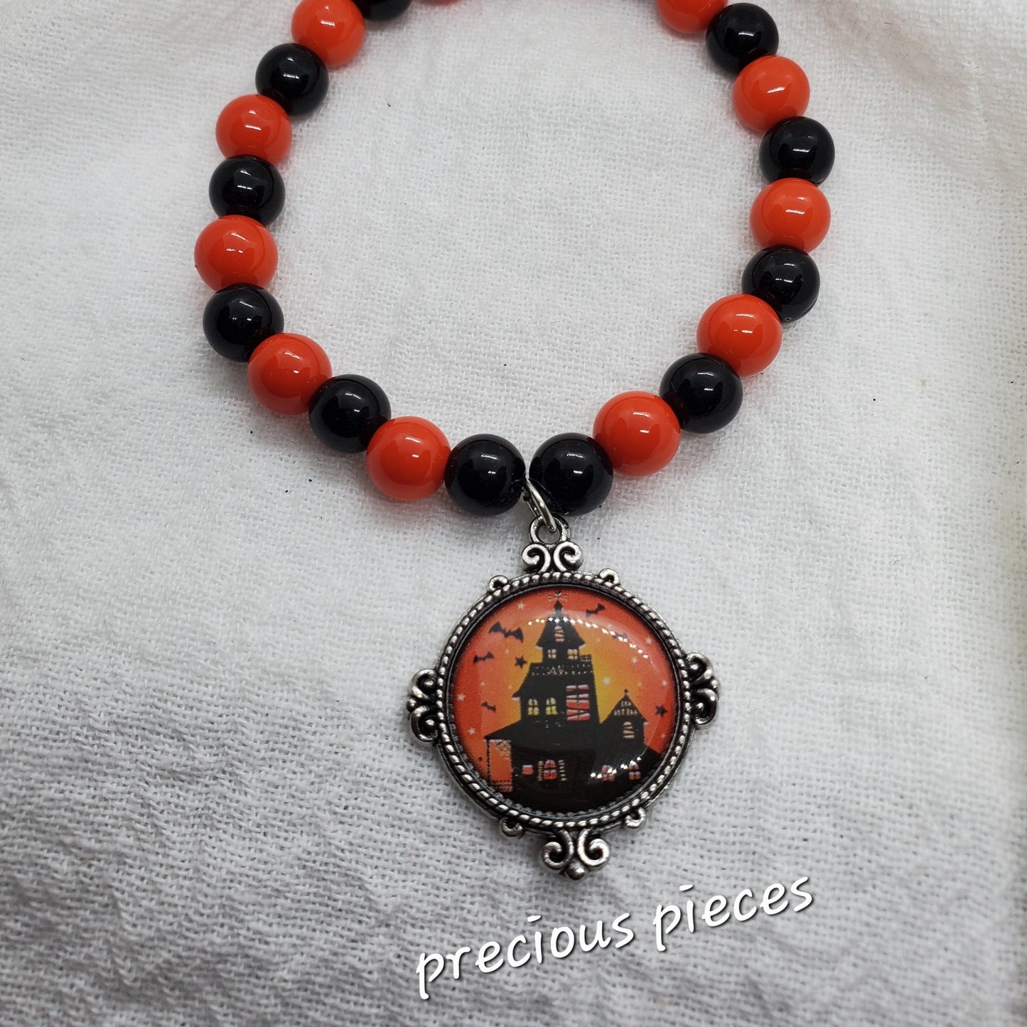 Black and Orange Haunted House Halloween Bracelet