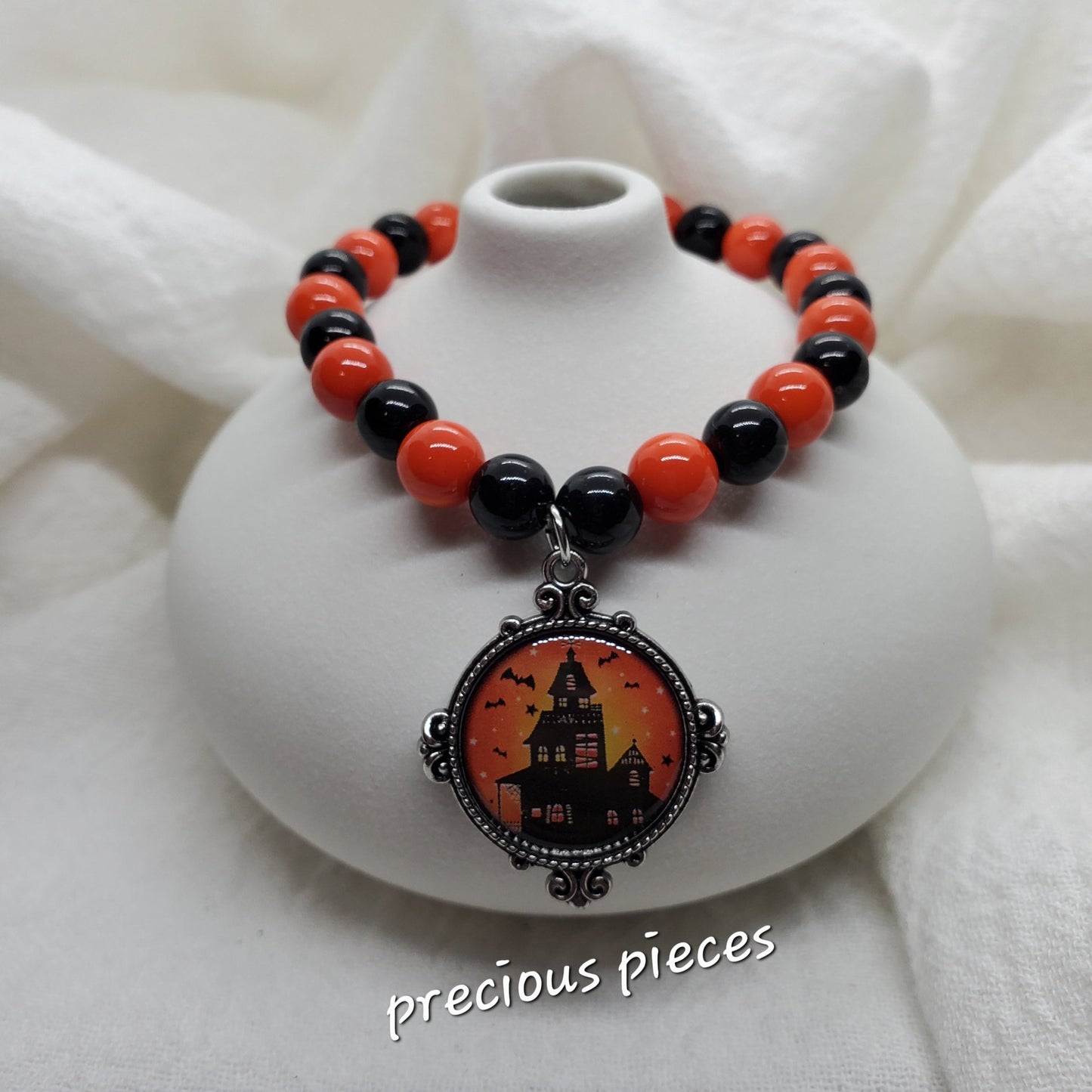 Black and Orange Haunted House Halloween Bracelet