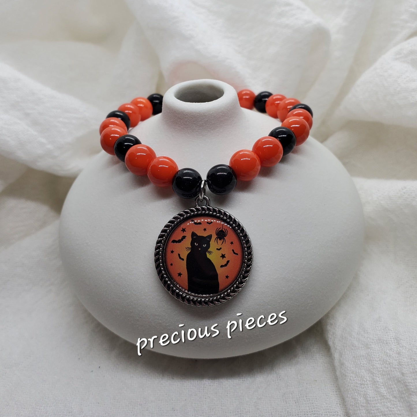 Black and Orange Black Cat Halloween Bracelet