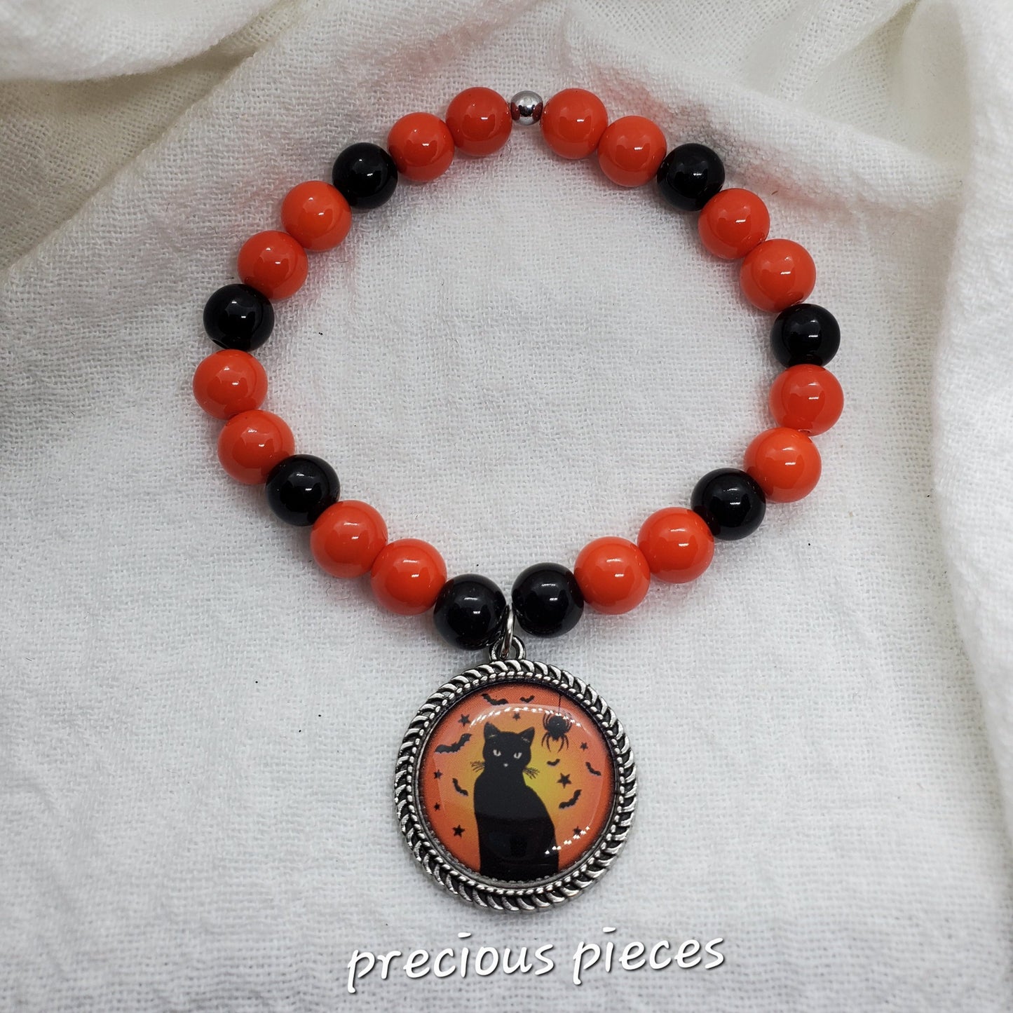 Black and Orange Black Cat Halloween Bracelet