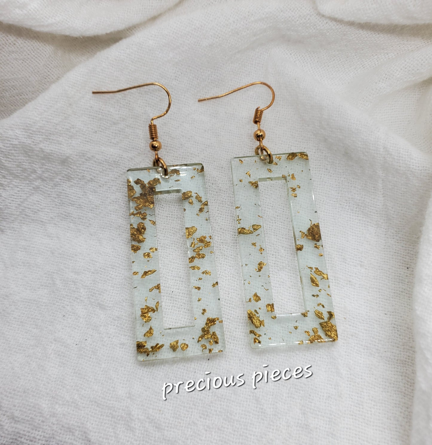 Minty Gold Flake Drop Earrings