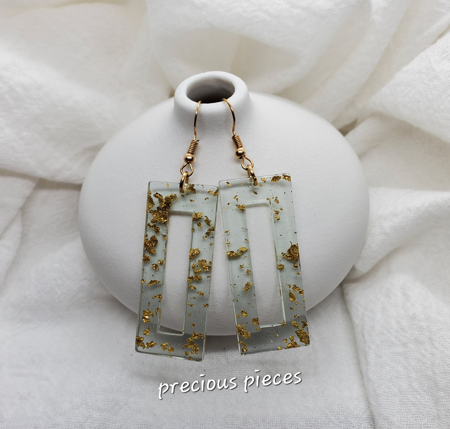 Minty Gold Flake Drop Earrings