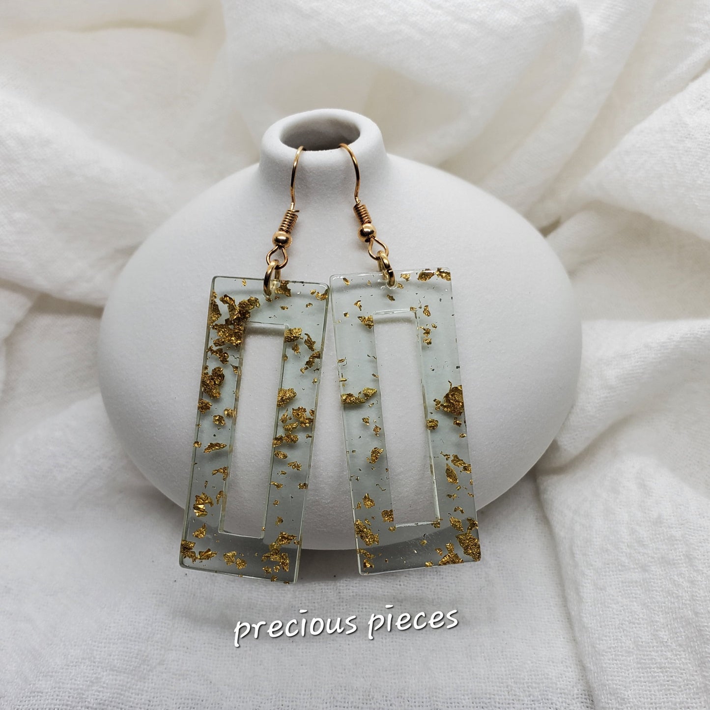 Minty Gold Flake Drop Earrings