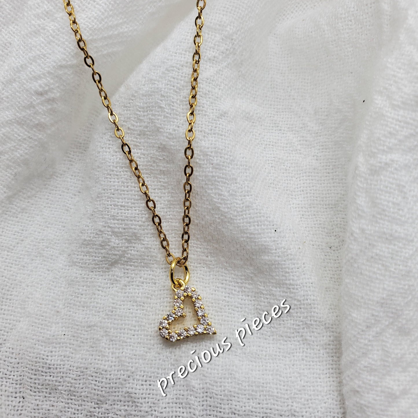 Gold Cubic Zirconia Heart Necklace