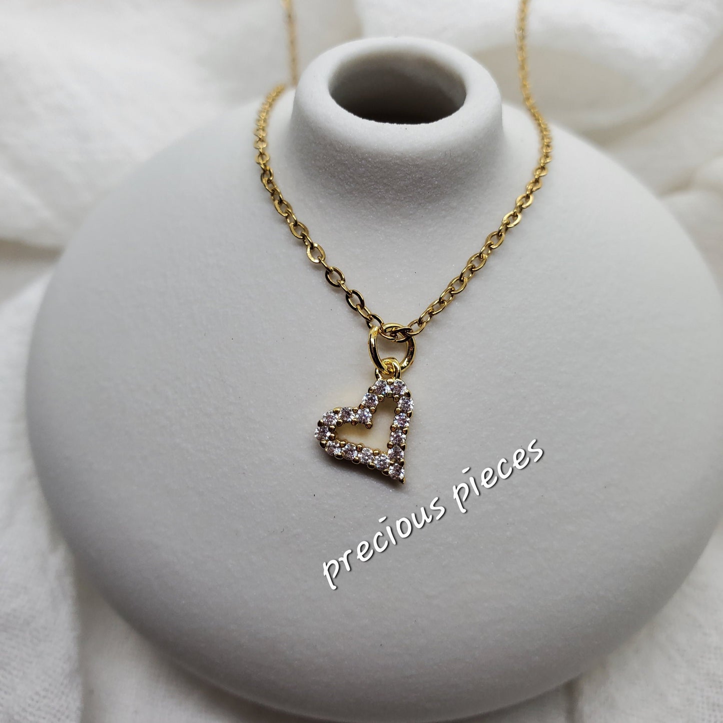 Gold Cubic Zirconia Heart Necklace