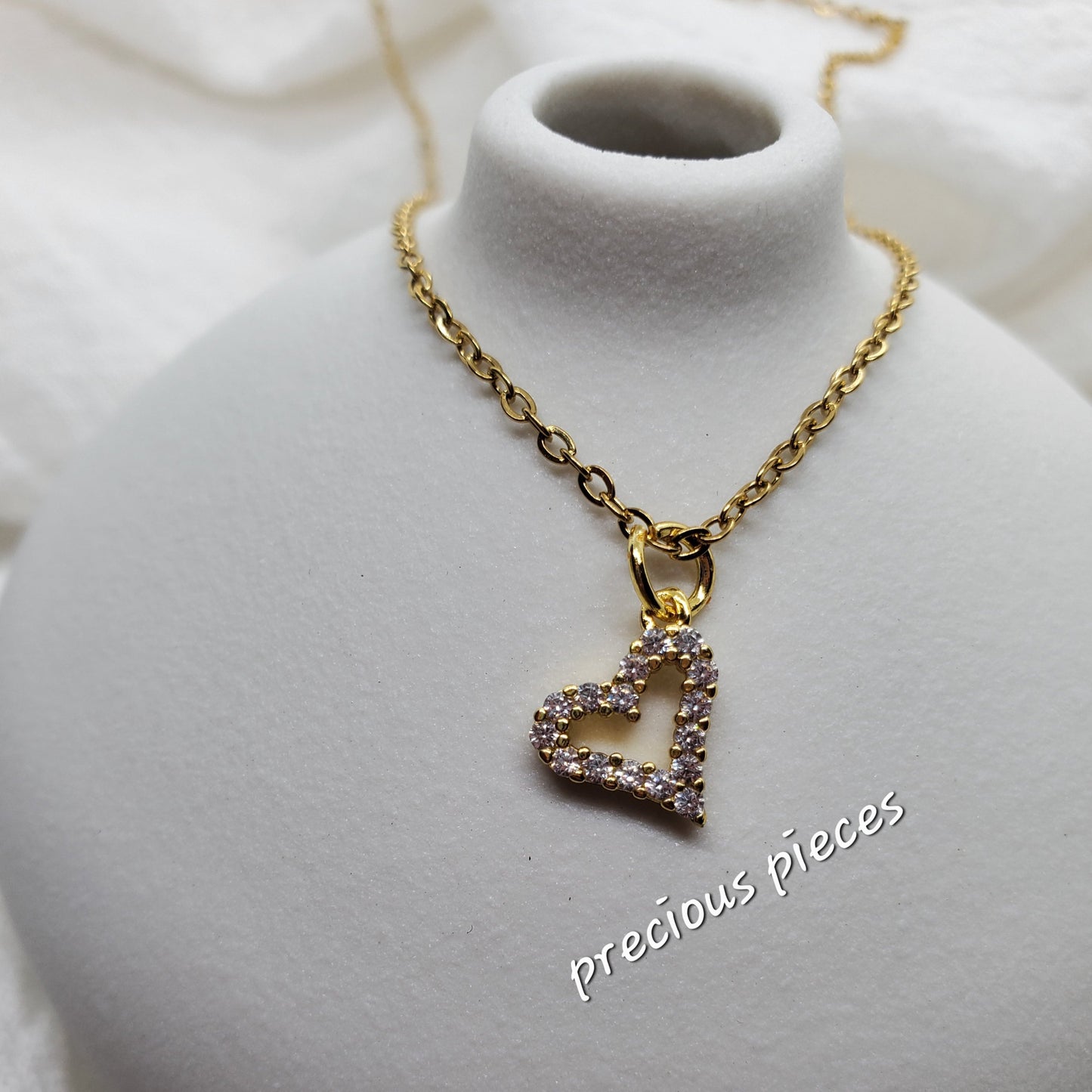 Gold Cubic Zirconia Heart Necklace