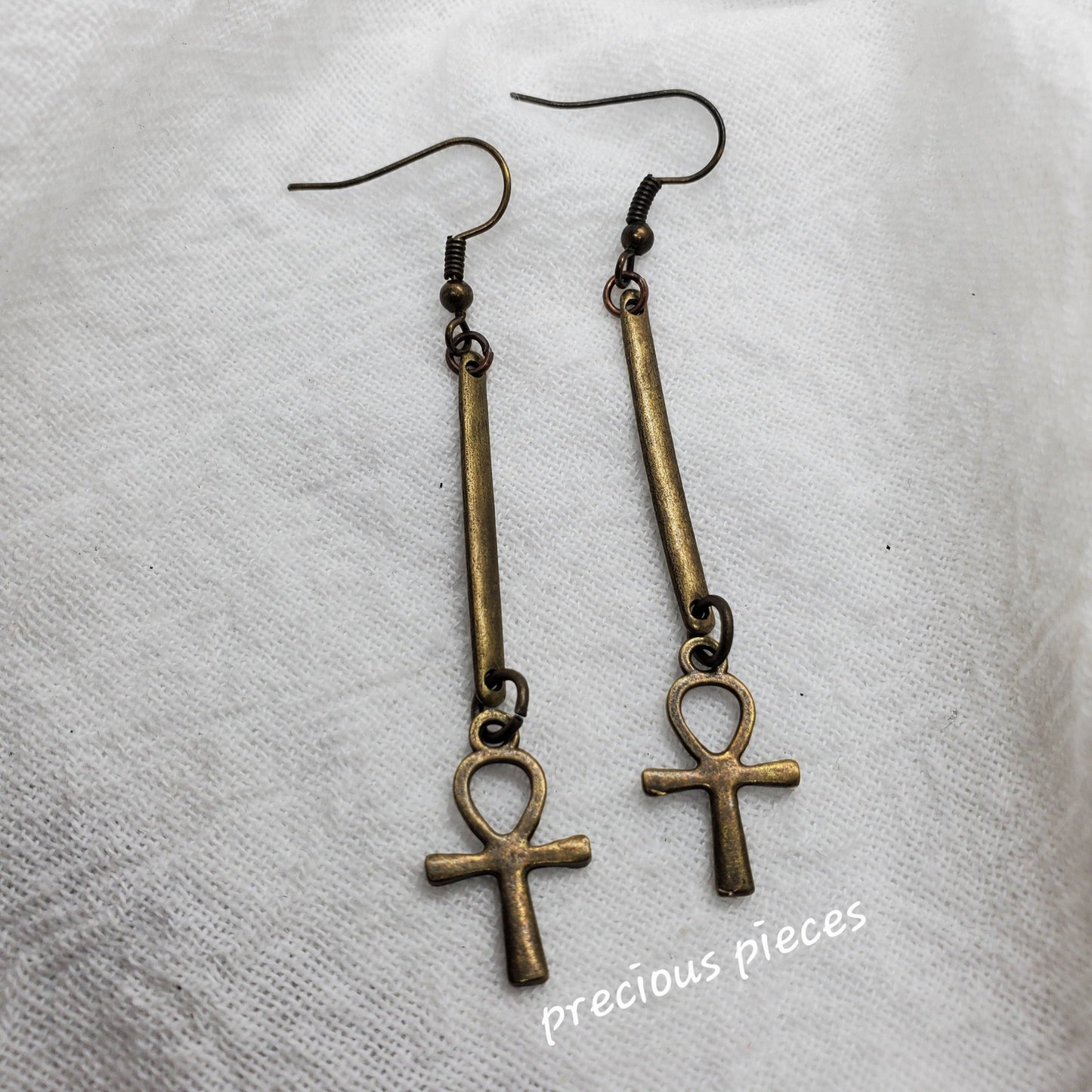 Antique Bronze Dangle Ankh Earrings