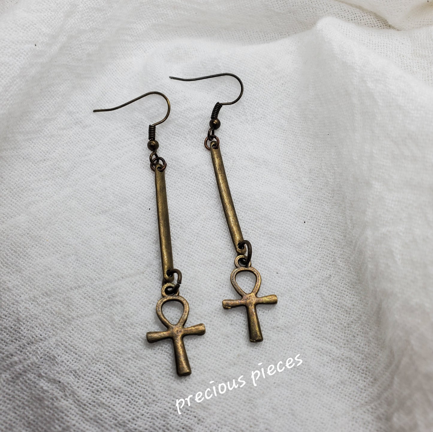 Antique Bronze Dangle Ankh Earrings