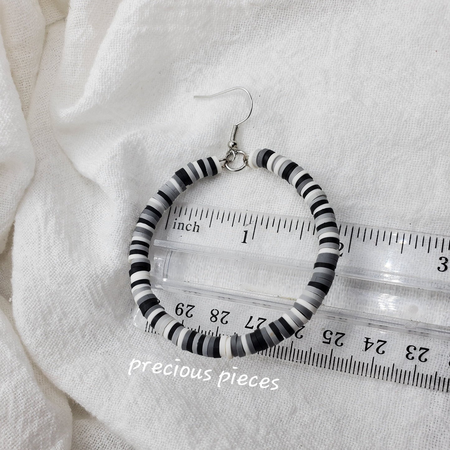 Black, Gray and White Heishi Disc Hoop Earrings