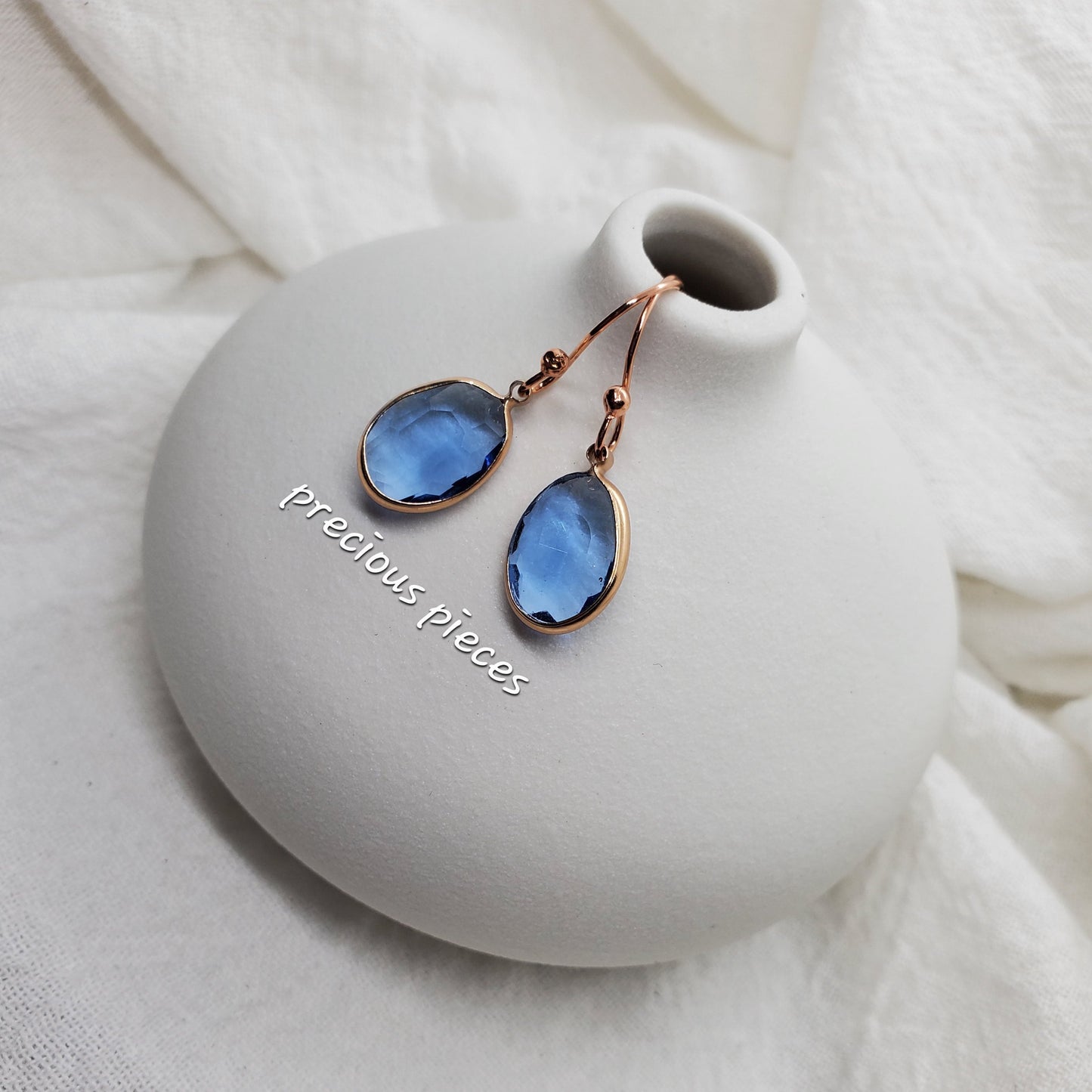 Blue Gem Drop Earrings