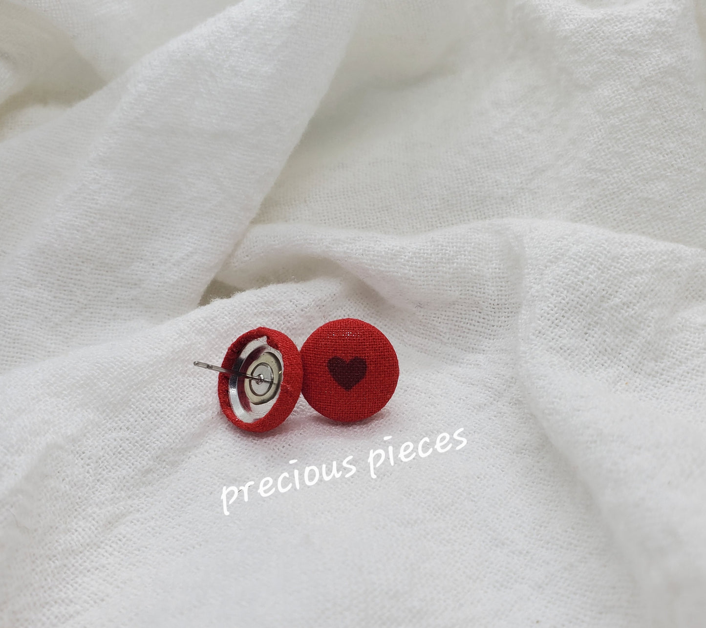 Mini Red Heart Fabric Earrings