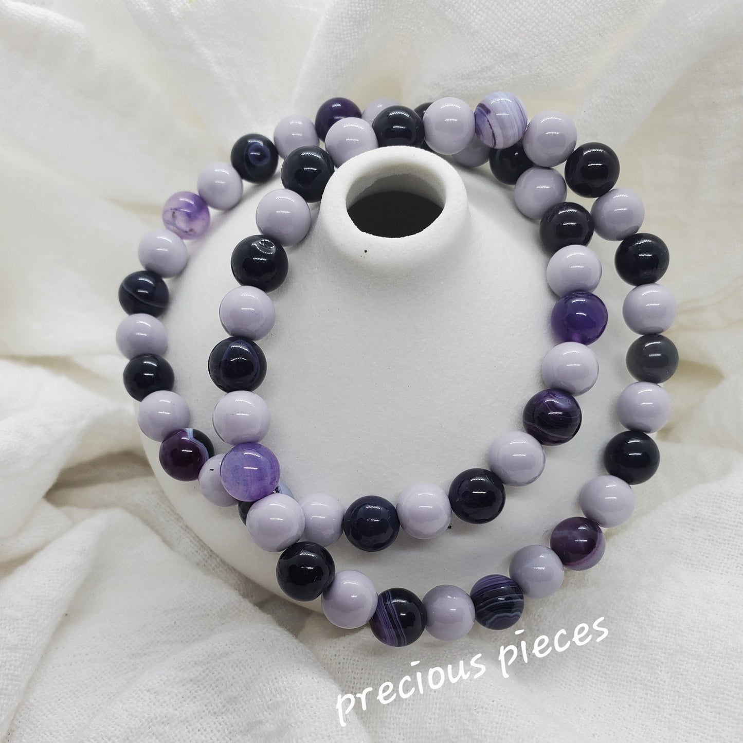 Men's Agate and Purple Glass Beaded Bracelets