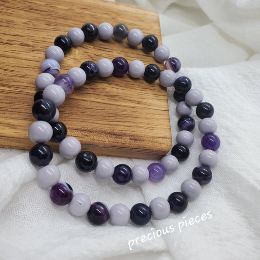 Men's Agate and Purple Glass Beaded Bracelets