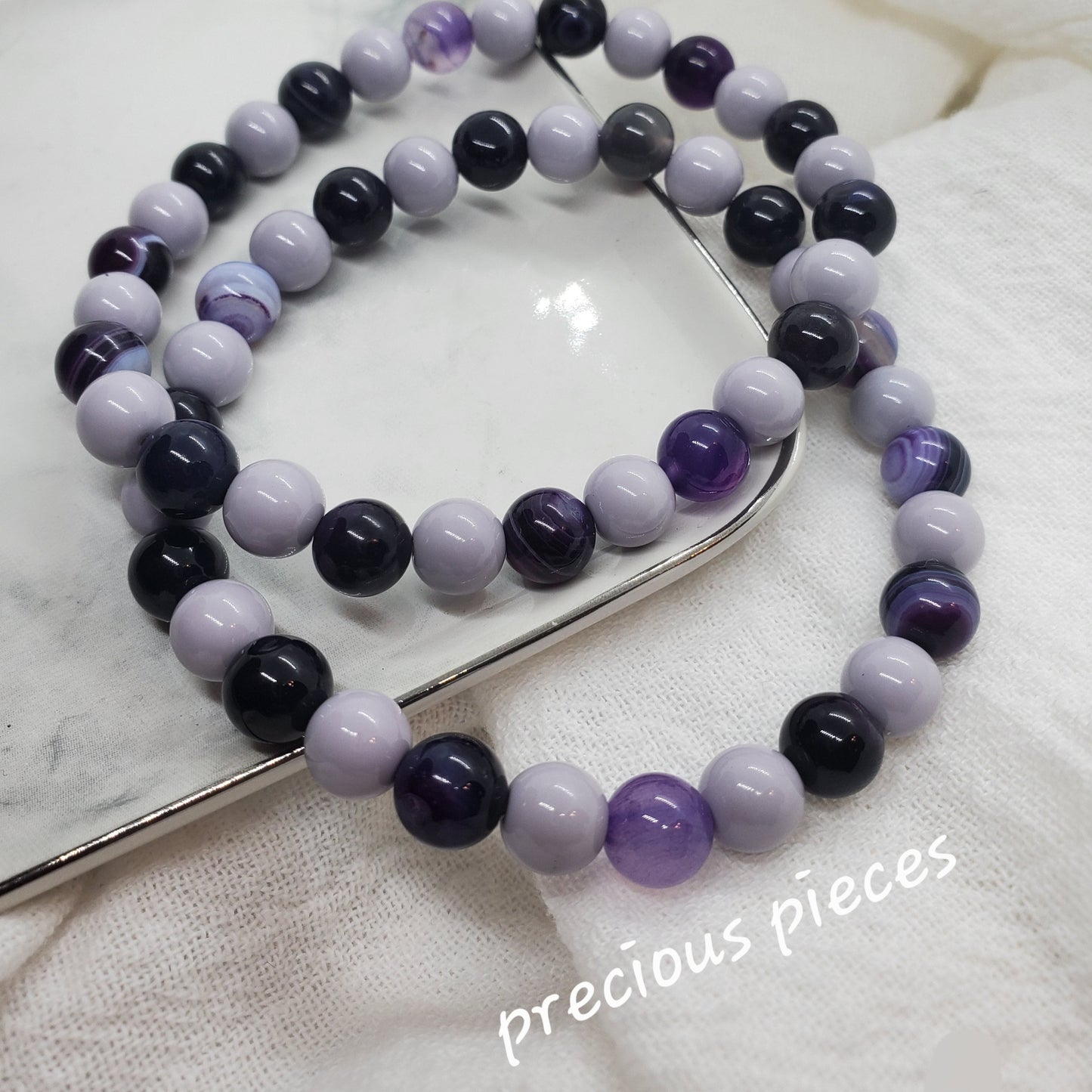 Men's Agate and Purple Glass Beaded Bracelets