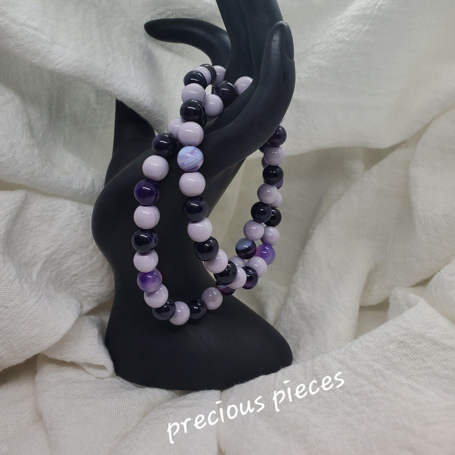 Men's Agate and Purple Glass Beaded Bracelets