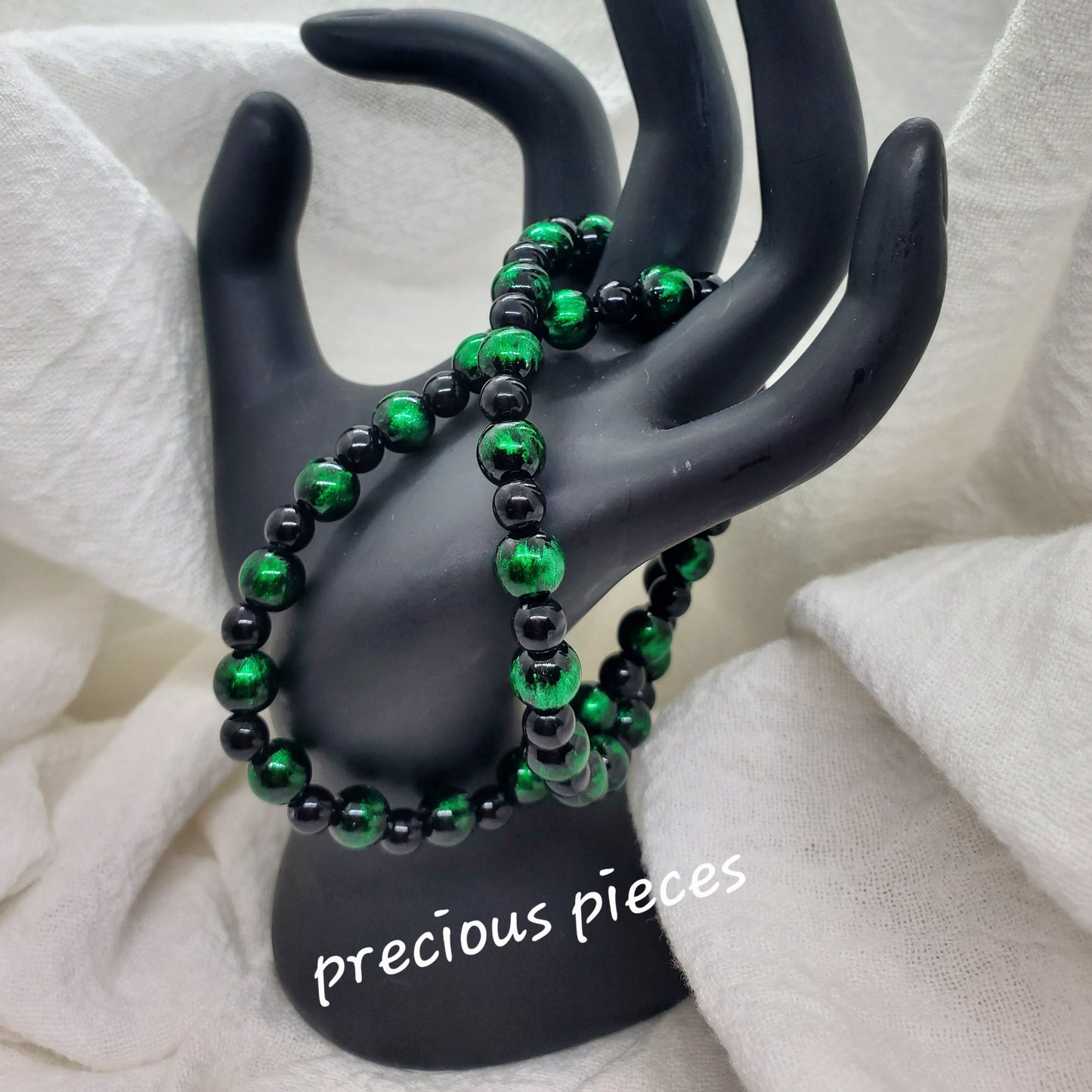 Men's Black and Green Beaded Bracelets