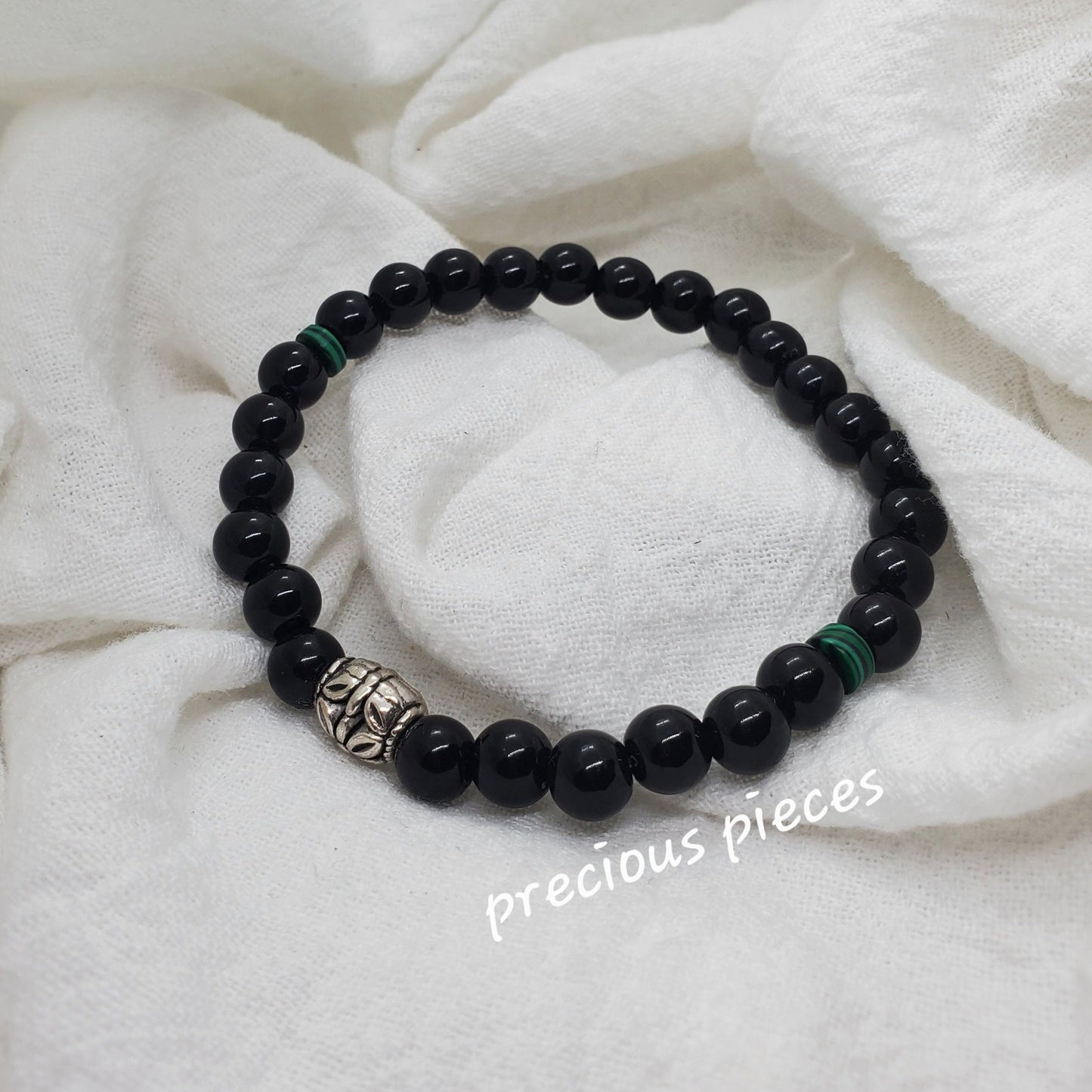 Men's Black and Green Malachite Beaded Bracelets