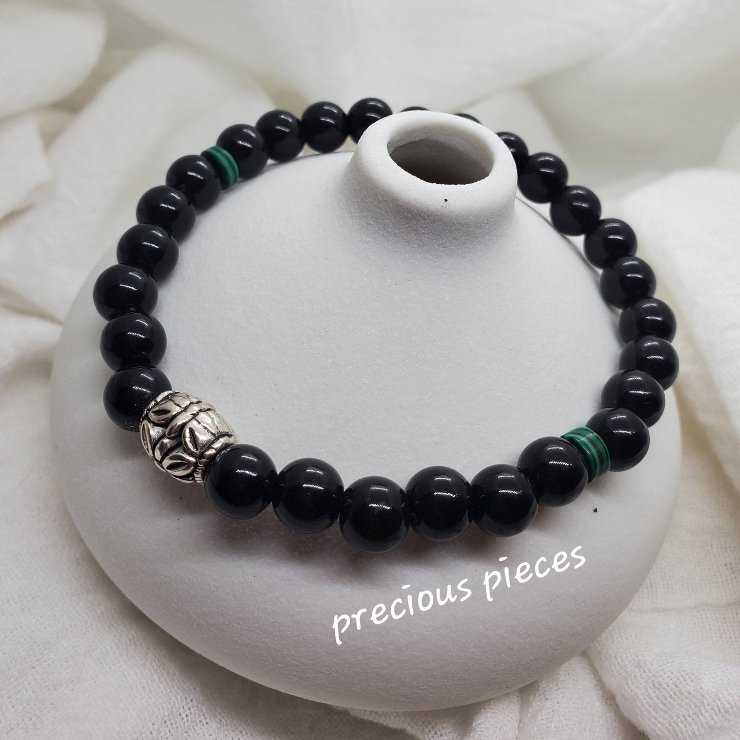 Men's Black and Green Malachite Beaded Bracelets