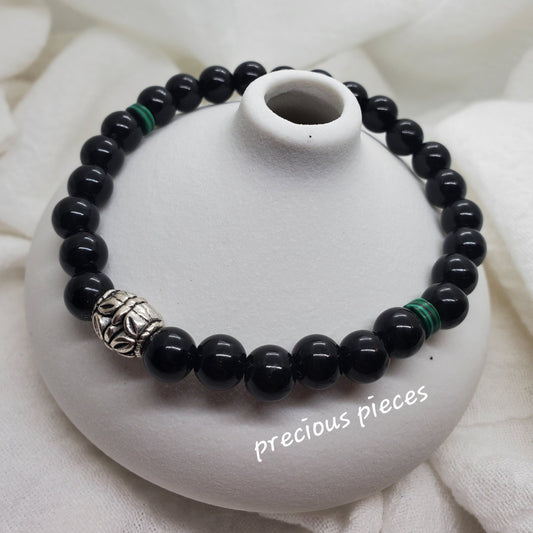 Men's Black and Green Malachite Beaded Bracelets