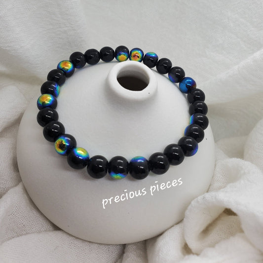 Men's Black Colorful Beaded Bracelet