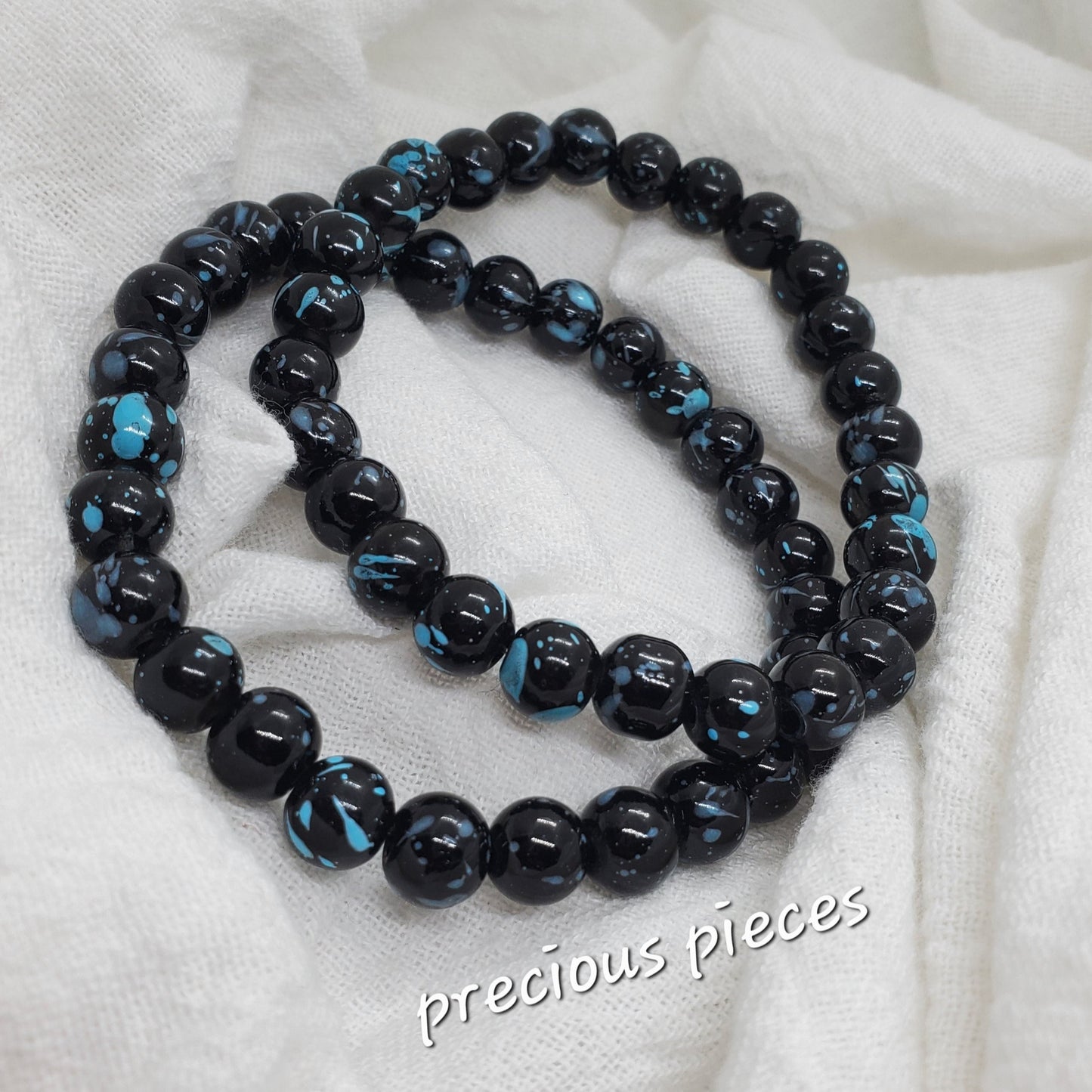 Men's Black and Turquoise Glass Beaded Bracelets