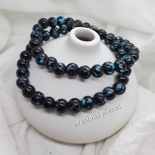 Men's Black and Turquoise Glass Beaded Bracelets