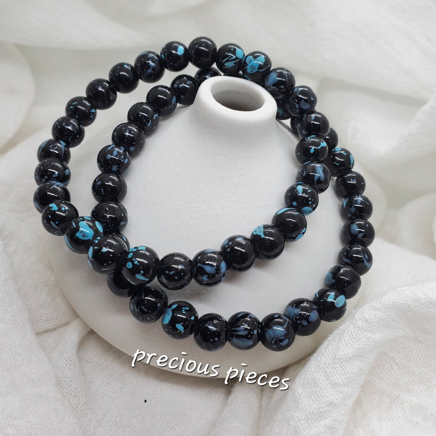 Men's Black and Turquoise Glass Beaded Bracelets