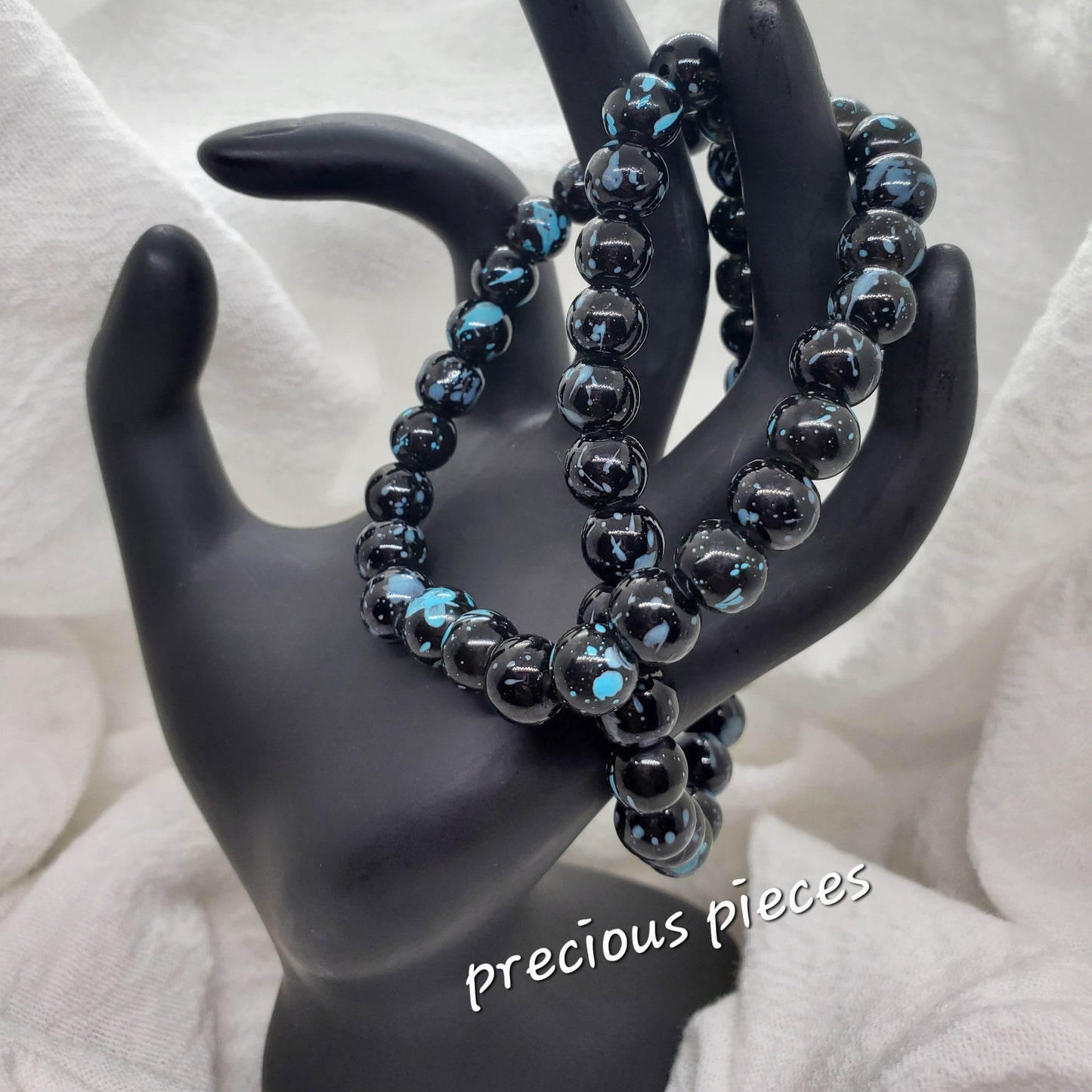 Men's Black and Turquoise Glass Beaded Bracelets