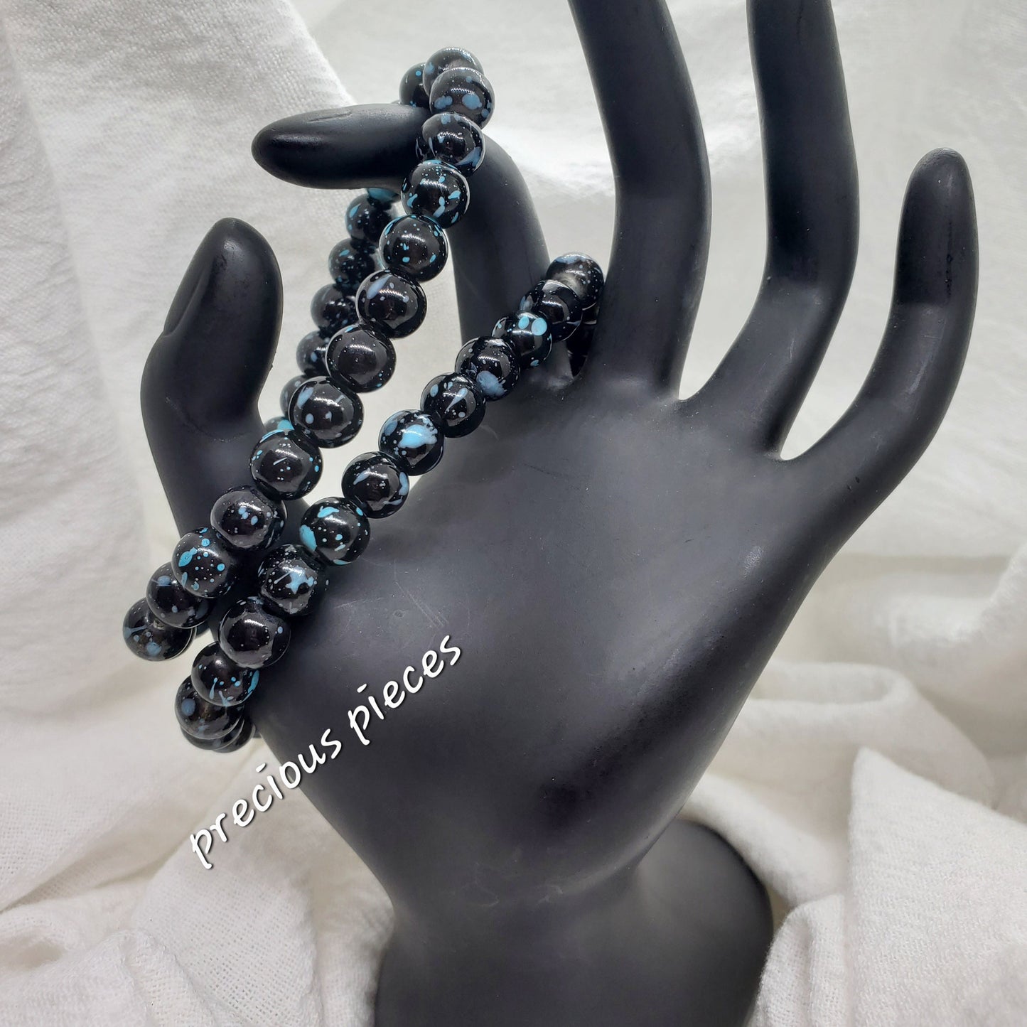 Men's Black and Turquoise Glass Beaded Bracelets