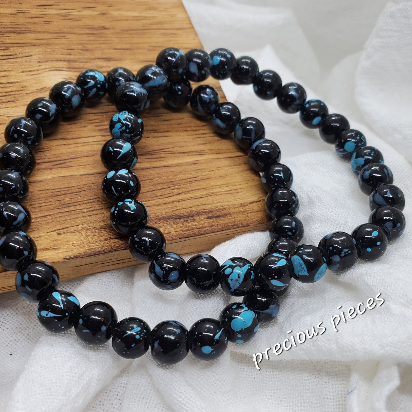 Men's Black and Turquoise Glass Beaded Bracelets