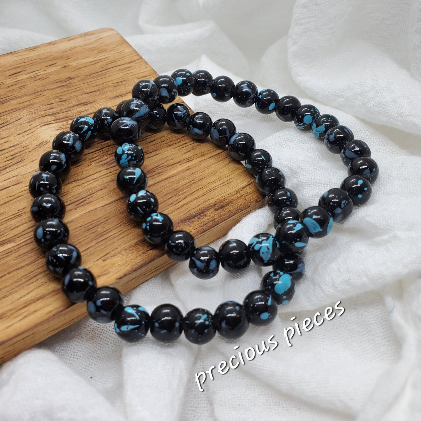 Men's Black and Turquoise Glass Beaded Bracelets