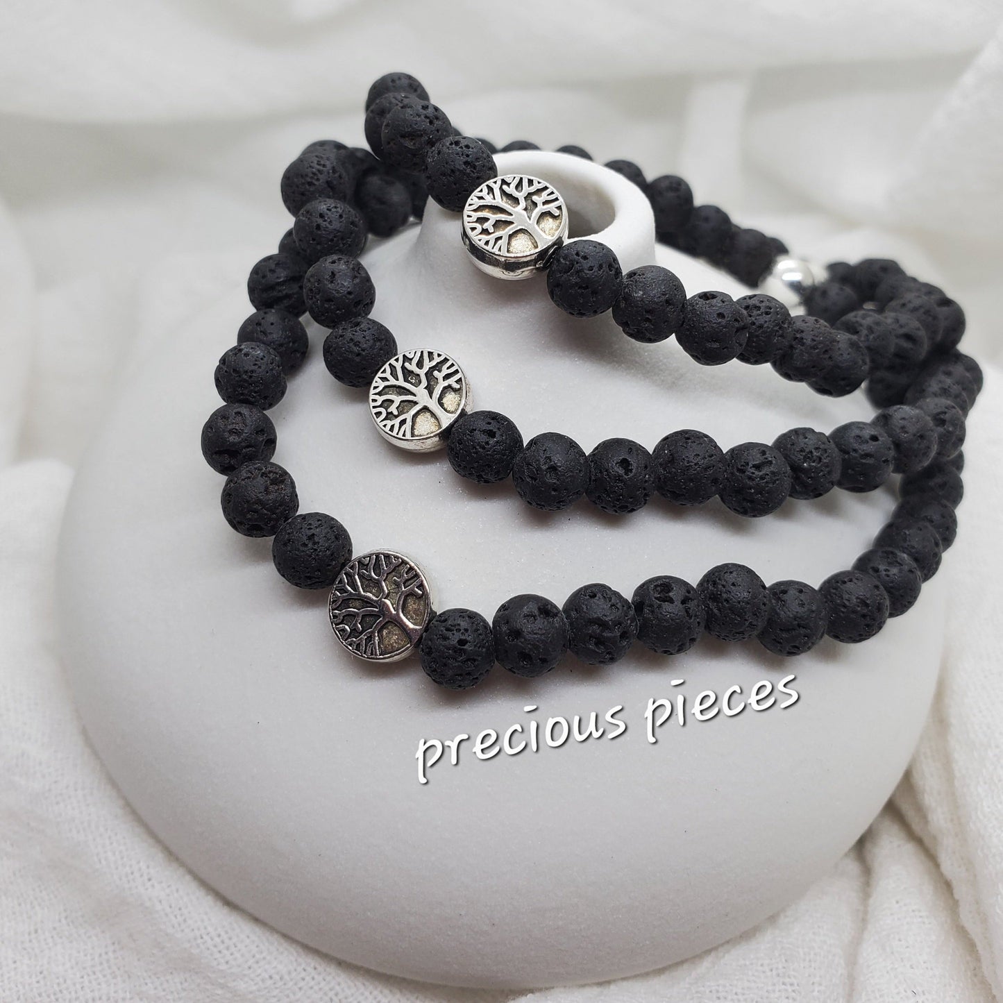 Men's Black Lava Beaded Bracelet with Tree of Life Charm