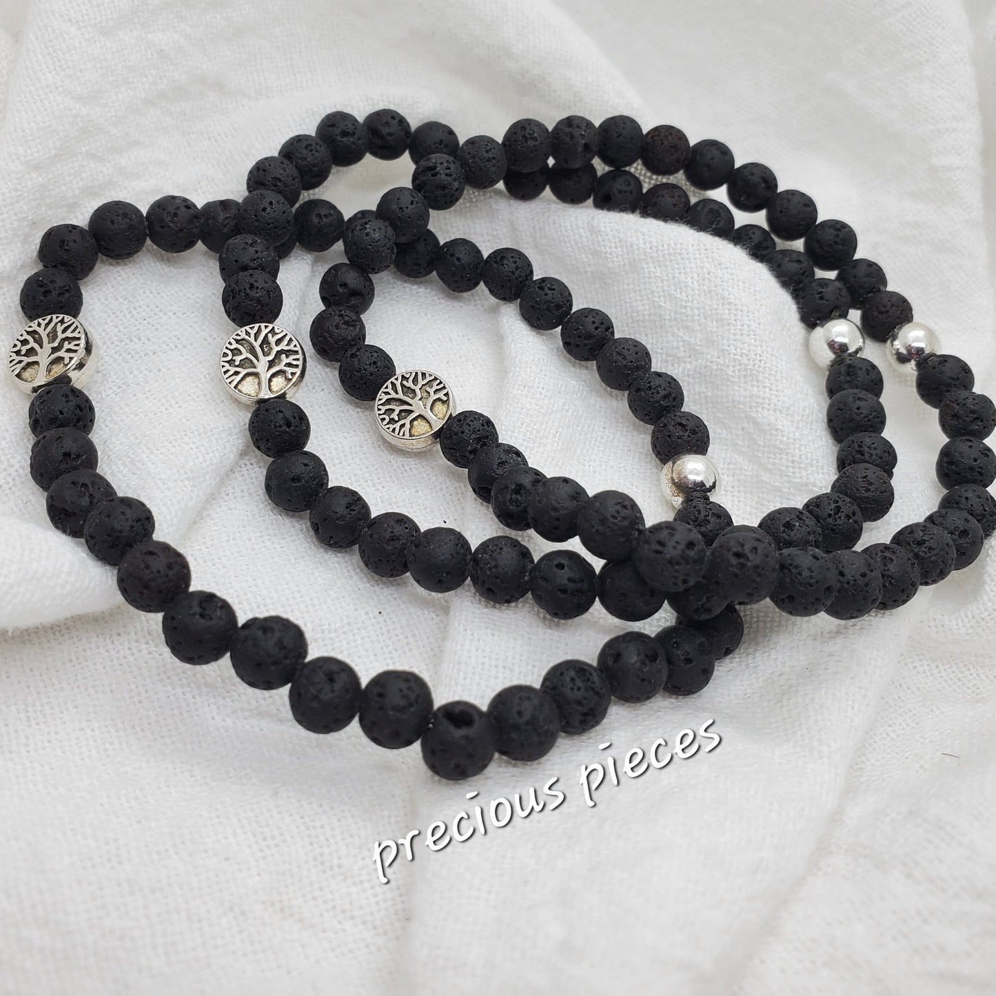 Men's Black Lava Beaded Bracelet with Tree of Life Charm