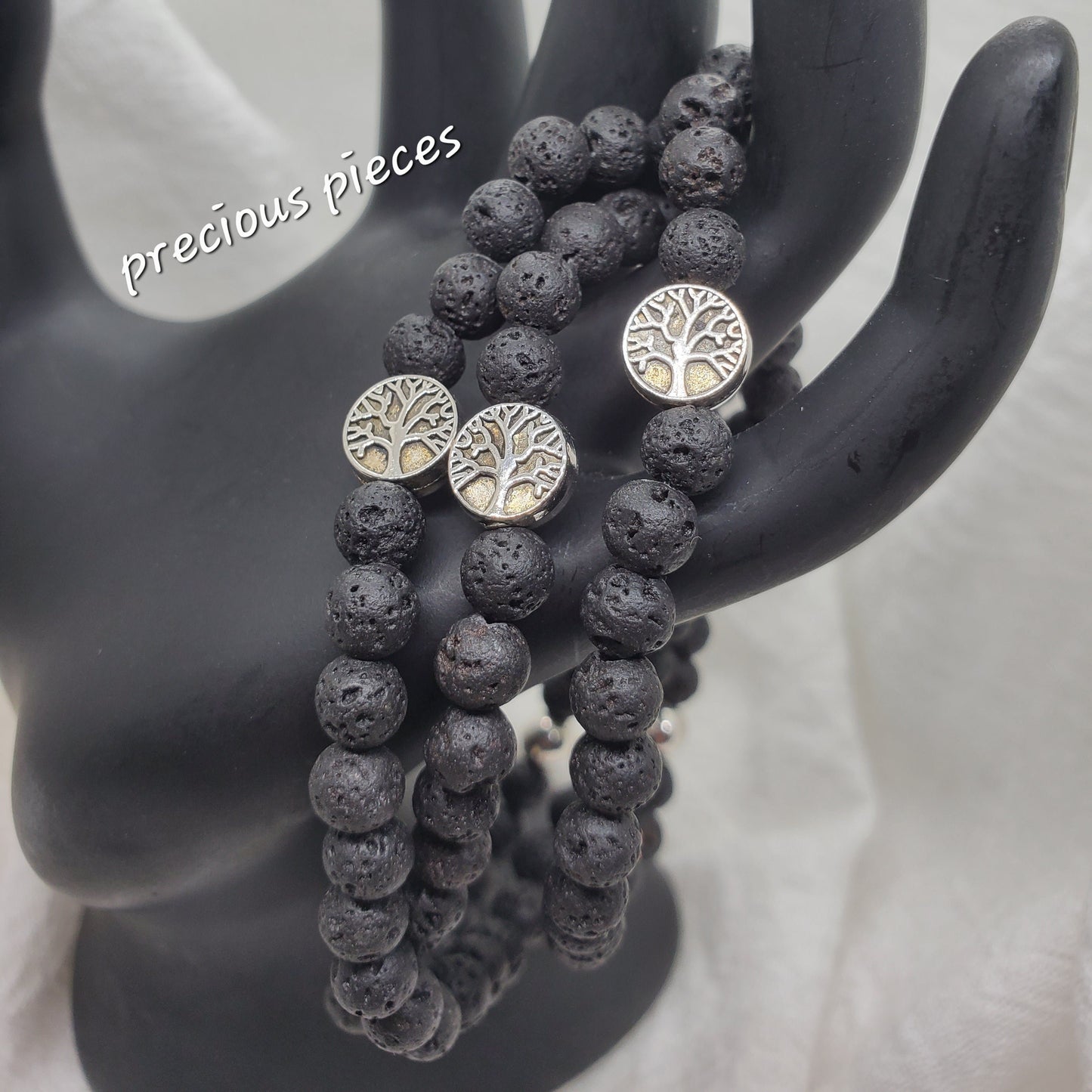 Men's Black Lava Beaded Bracelet with Tree of Life Charm