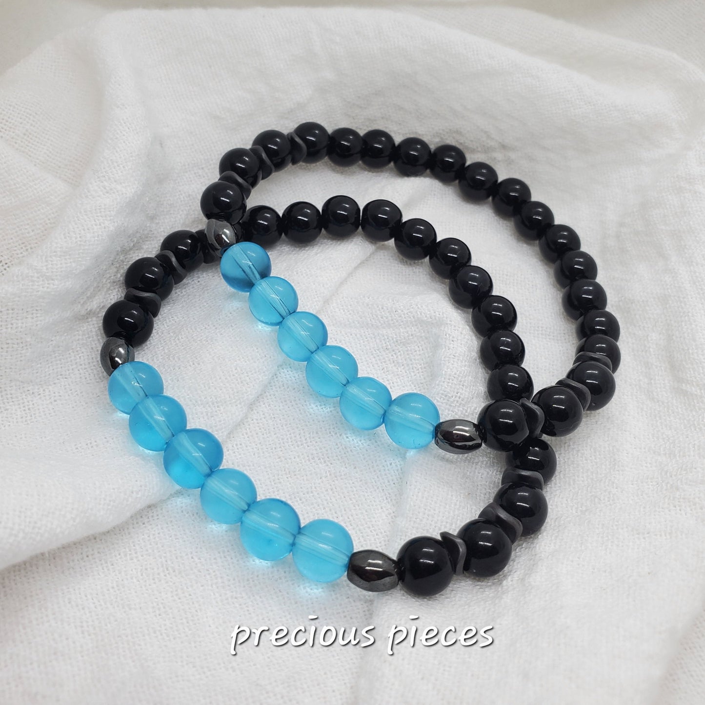 Men's Black with Blue Frosted Glass Beaded Bracelets