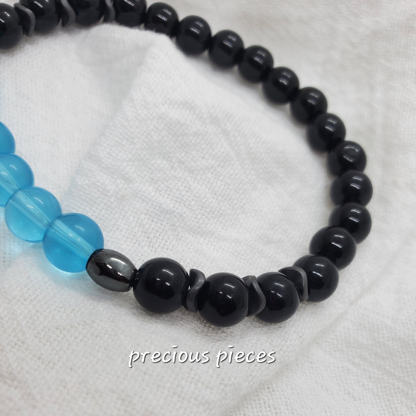 Men's Black with Blue Frosted Glass Beaded Bracelets