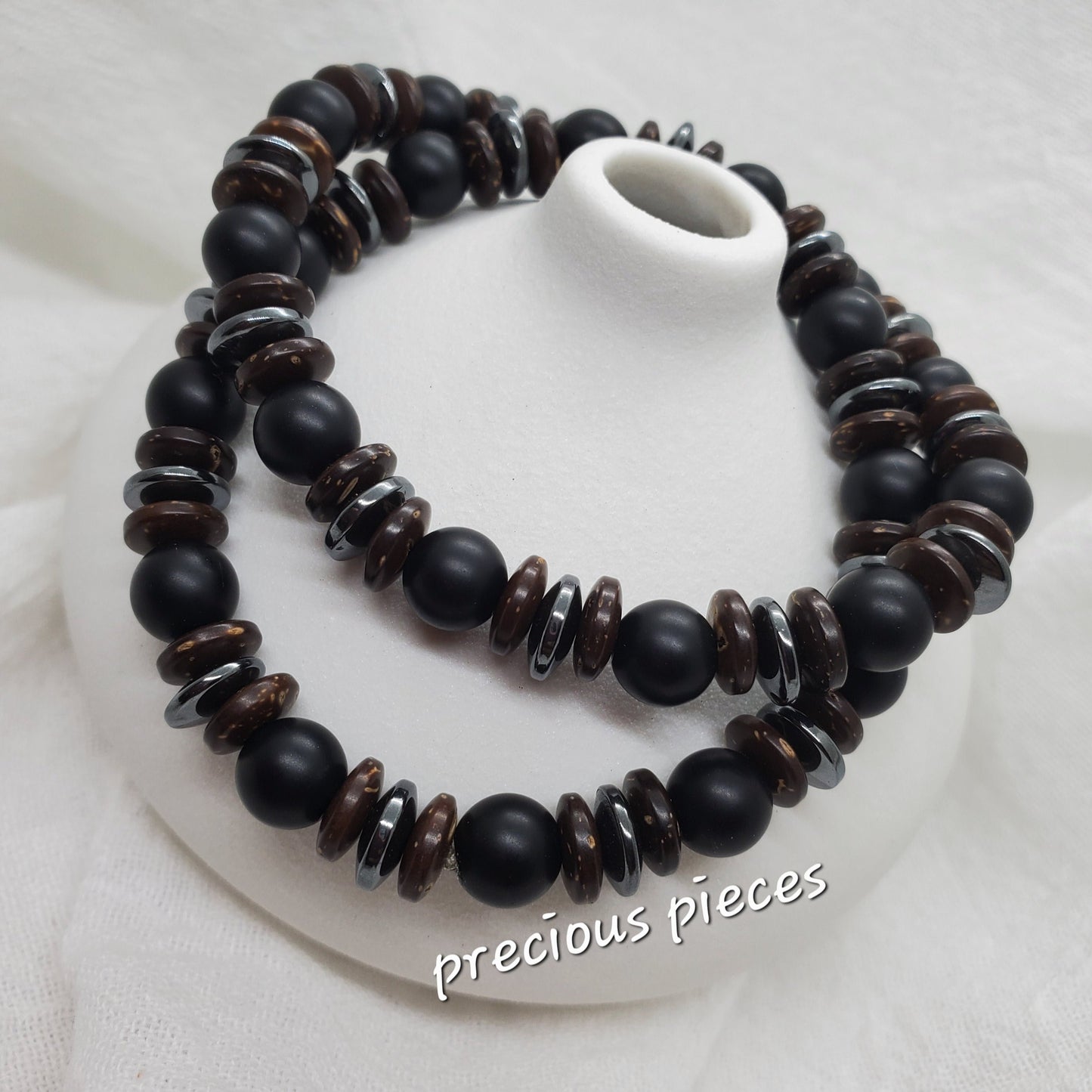 Men's Black, Brown and Hematite Beaded Bracelets