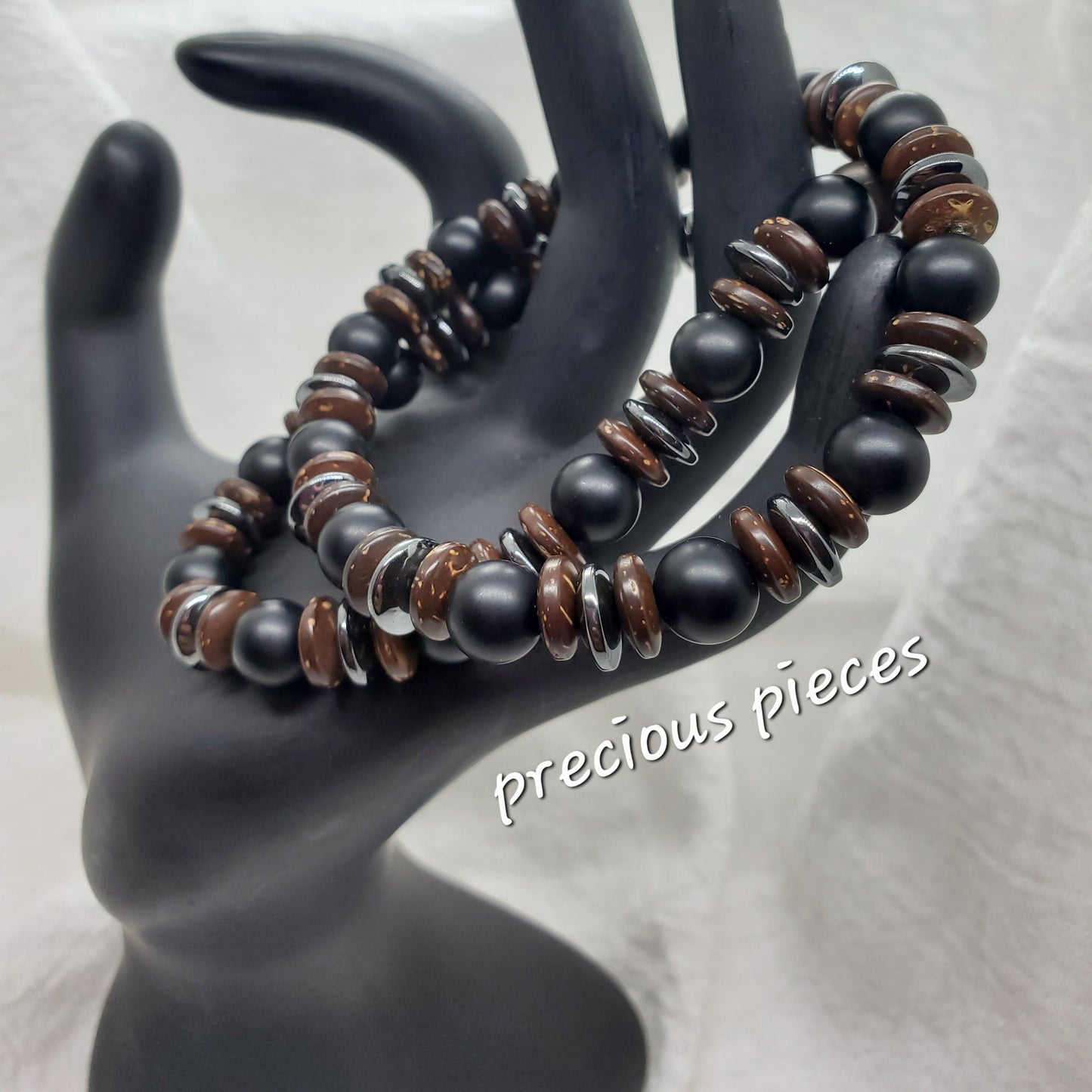 Men's Black, Brown and Hematite Beaded Bracelets