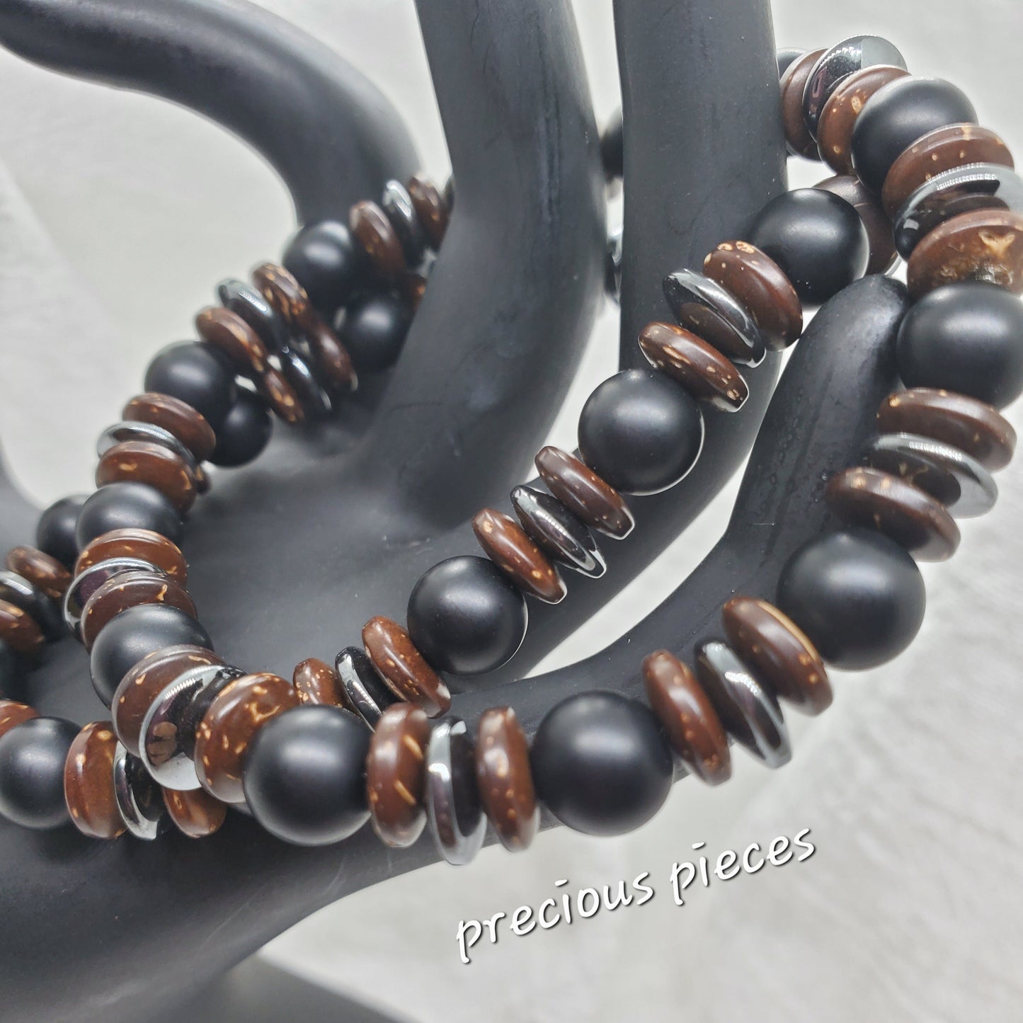 Men's Black, Brown and Hematite Beaded Bracelets