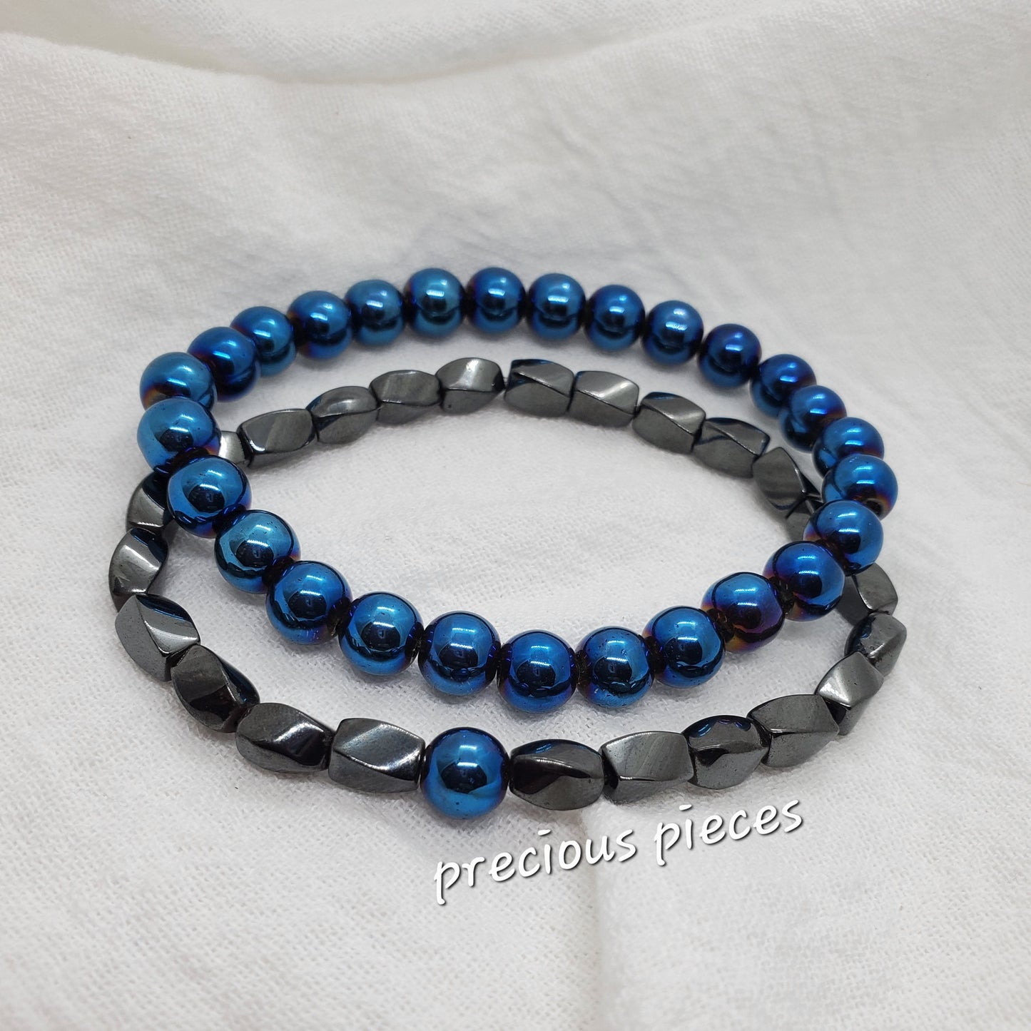 Men's Hematite Beaded Bracelet w/ Blue Accent Bead