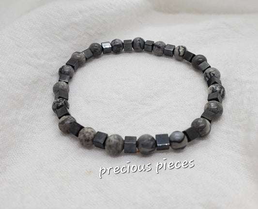 Men's Jasper Beaded Bracelets with Hematite Spacers