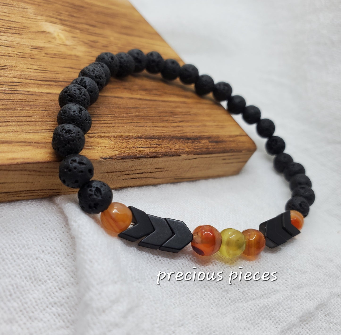 Men's Lava Beaded Bracelet with Hematite Accents