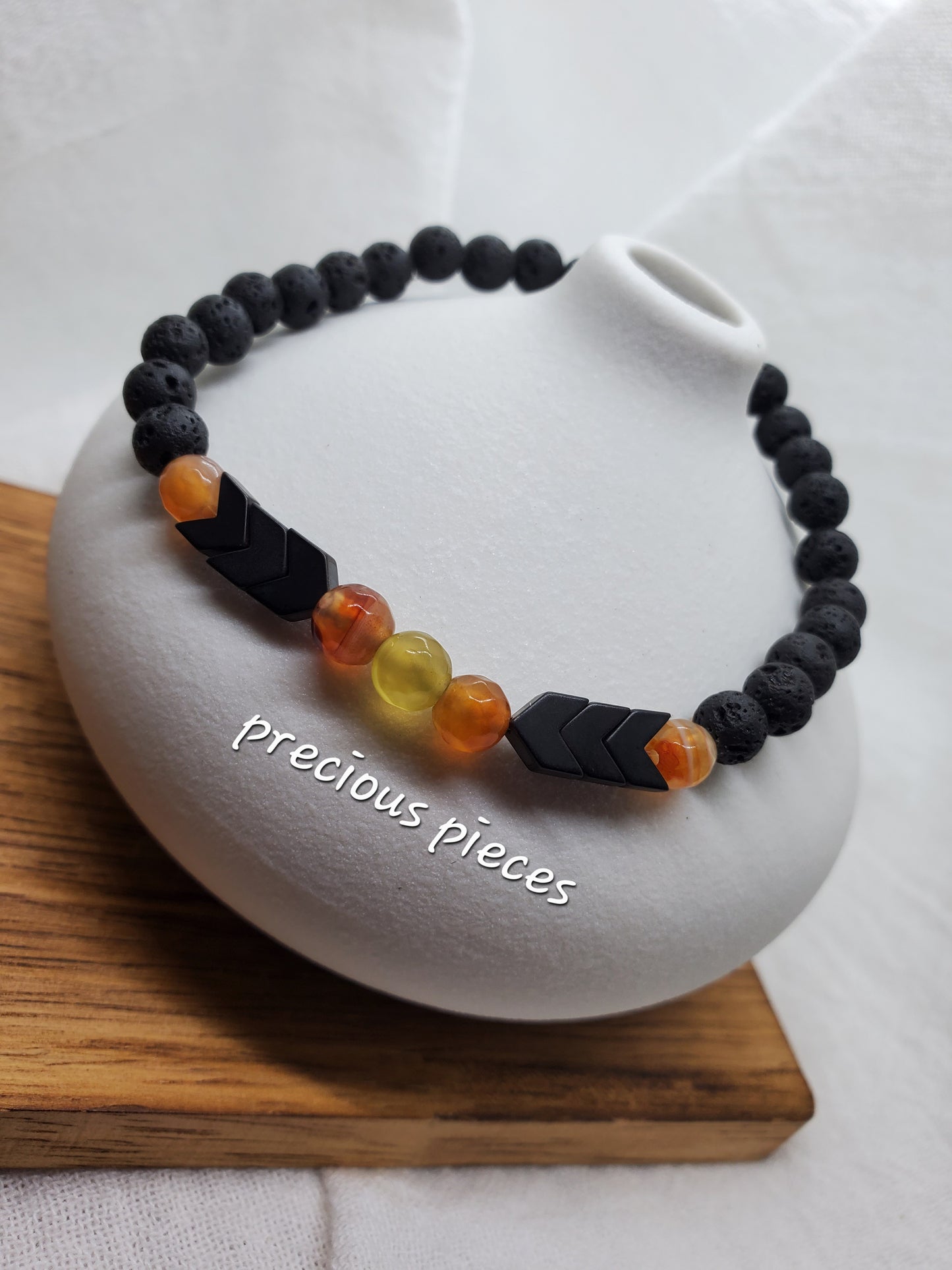 Men's Lava Beaded Bracelet with Hematite Accents