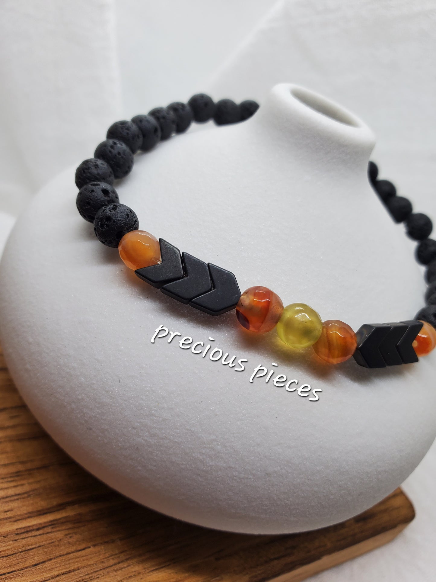 Men's Lava Beaded Bracelet with Hematite Accents