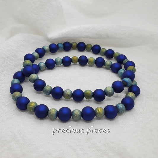 Men's Matte Frosted Blue Beaded Bracelets