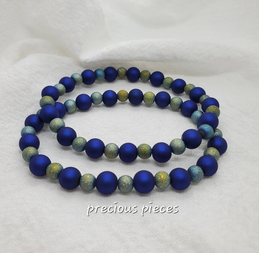 Men's Matte Frosted Blue Beaded Bracelets