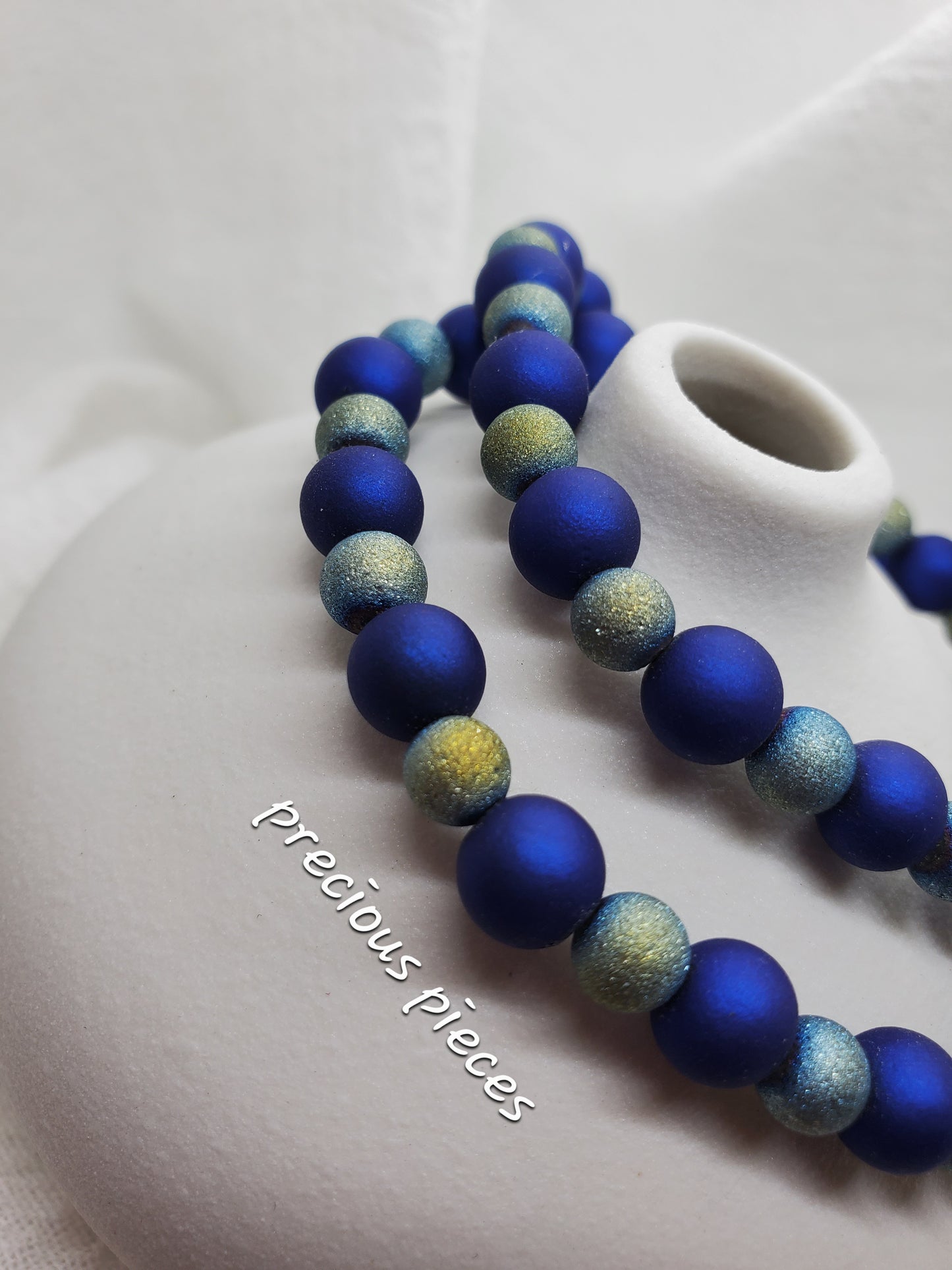 Men's Matte Frosted Blue Beaded Bracelets