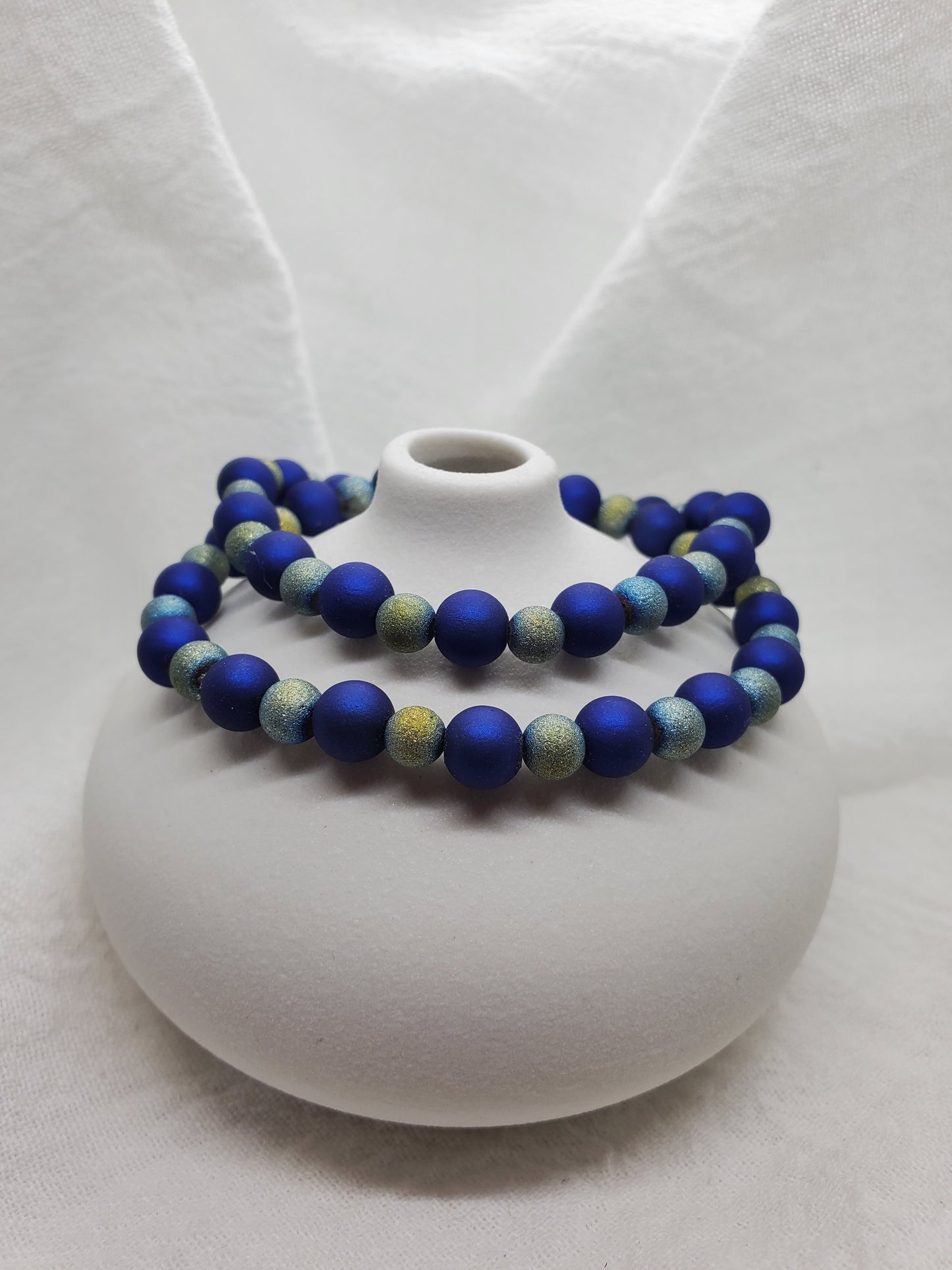 Men's Matte Frosted Blue Beaded Bracelets