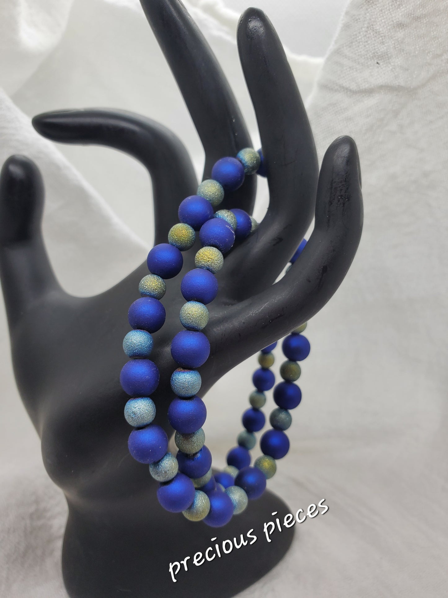 Men's Matte Frosted Blue Beaded Bracelets