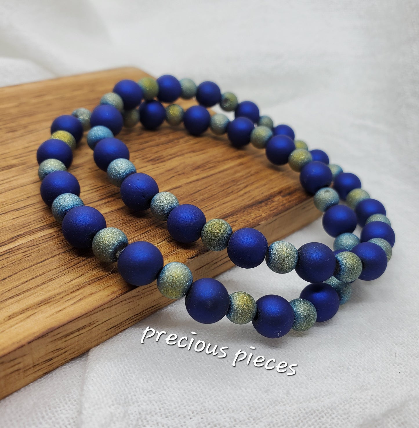 Men's Matte Frosted Blue Beaded Bracelets